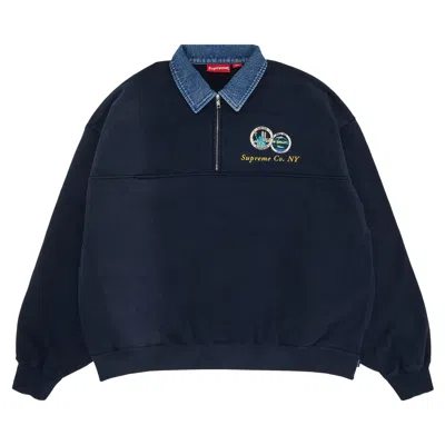 Pre-owned Supreme Denim Collar Half Zip Sweatshirt 'navy' In Blue