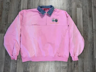 Pre-owned Supreme Denim Collar Half Zip Sweatshirt Pink