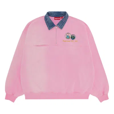 Pre-owned Supreme Denim Collar Half Zip Sweatshirt 'pink'