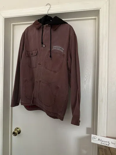 Pre-owned Supreme Denim Hooded Chore Coat Medium In Pink