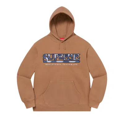 Pre-owned Supreme Denim Logo Hooded Sweatshirt 'brown' | Men's Size L