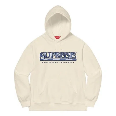 Supreme Denim Logo Hooded Sweatshirt 'white Blue' In Neutral