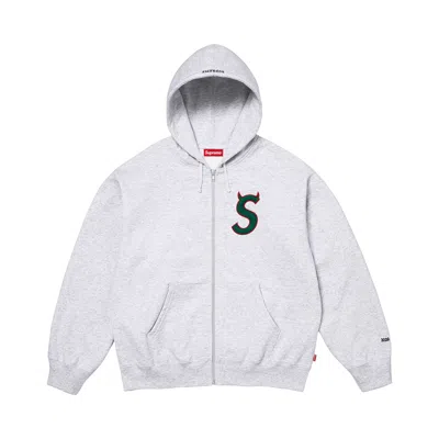 Pre-owned Supreme Devil S Logo Zip Up Hooded Sweatshirt 'ash Grey' | Men's Size M In Gray