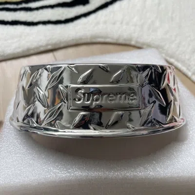 Pre-owned Supreme Diamond Plate Dog Bowl Silver