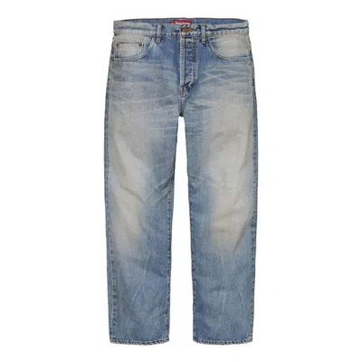 Supreme Distressed Loose Fit Selvedge Jeans 'teal' In Blue