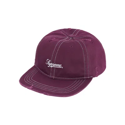 Pre-owned Supreme Distressed Script 6-panel 'dark Purple' | Men's Size Onesize