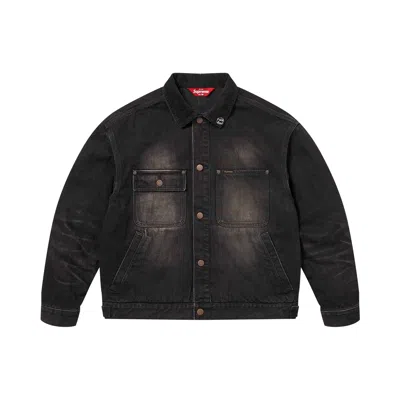 Pre-owned Supreme Distressed Selvedge Trucker Jacket 'washed Black' | Men's Size M