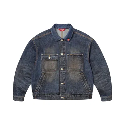 Pre-owned Supreme Distressed Selvedge Trucker Jacket 'washed Indigo' | Blue | Men's Size L