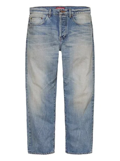 Supreme Distressed Washed Jeans In Blue