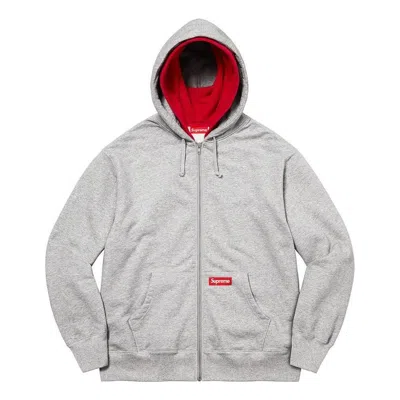 Supreme Double Hood Facemask Zip Up Hooded Sweatshirt 'grey Red' In Gray