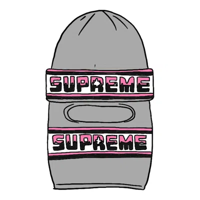 Pre-owned Supreme Double Logo Facemask Beanie In Grey