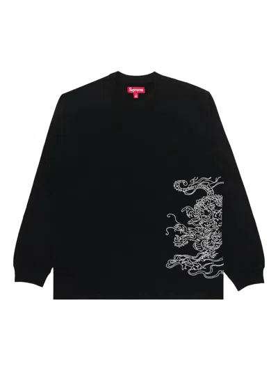 Supreme Dragon-embroidered Long-sleeve T-shirt In Black