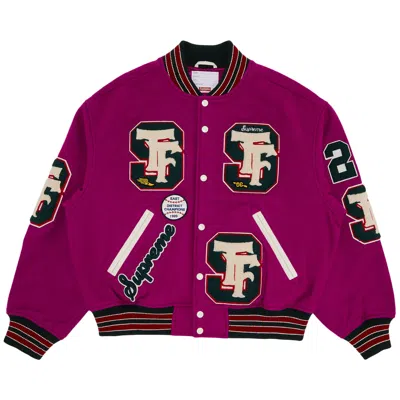 Pre-owned Supreme Drill Team Varsity Jacket 'magenta' | Pink | Men's Size Xxl