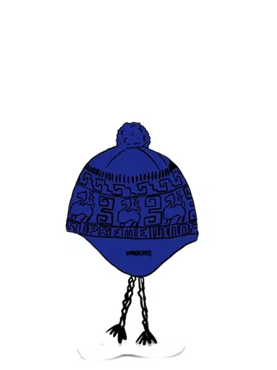 Supreme Earflap Pompom Beanie In Blue