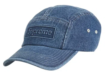 Pre-owned Supreme Embossed Denim Camp Cap In Blue