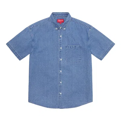 Pre-owned Supreme Embossed Denim Short-sleeve Shirt 'blue' | Men's Size L