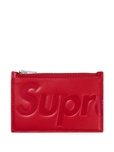 Supreme Embossed Leather Cardholder In Red