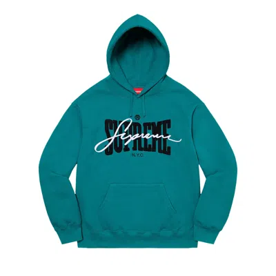 Pre-owned Supreme Embroidered Chenille Hooded Sweatshirt 'dark Teal' In Blue