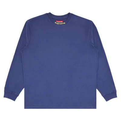 Pre-owned Supreme Embroidered Collar Long-sleeve Top 'navy' In Blue