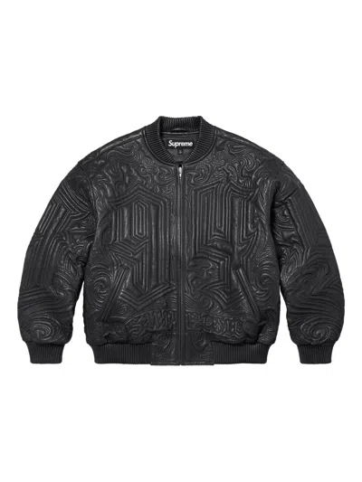 Supreme Embroidered Leather Jacket In Black