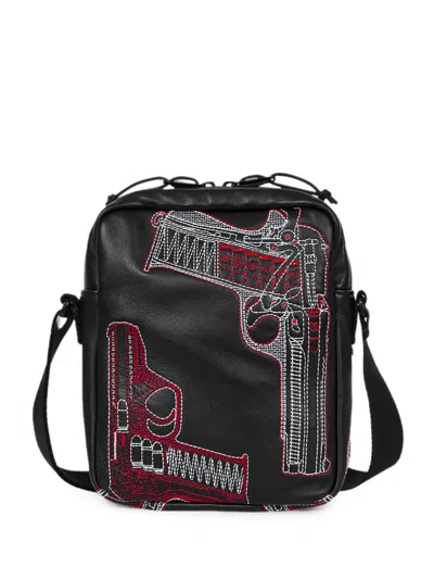 Supreme Embroidered Leather Messenger Bag In Black