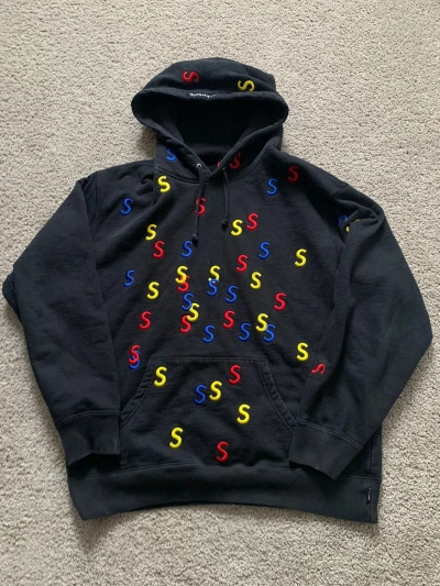 Pre-owned Supreme ‘embroidered S' Hoodie Size Medium In Black