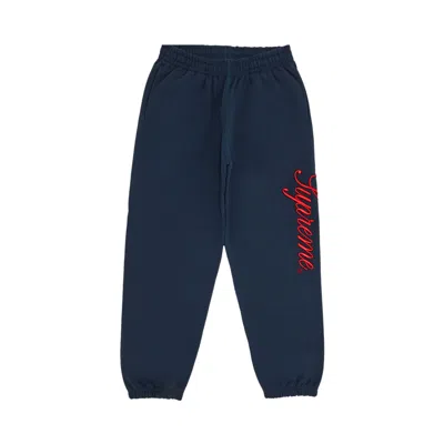 Pre-owned Supreme Embroidered Script Sweatpant 'navy' In Blue