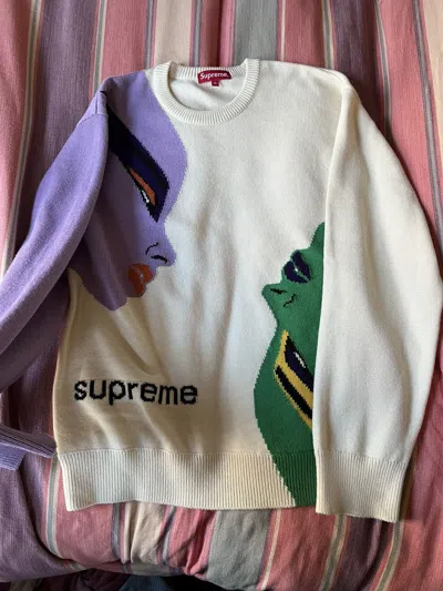 Pre-owned Supreme Faces Sweater In White