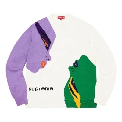 Supreme Faces Sweater 'white Purple Green'