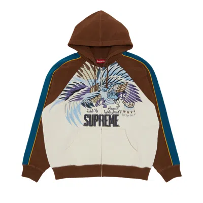Pre-owned Supreme Falcon Raglan Zip Up Hooded Sweatshirt 'natural' In Cream