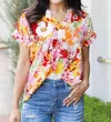 Supreme Fashion Boho Floral Print V Neck Short Sleeves Top In Multi In Multi