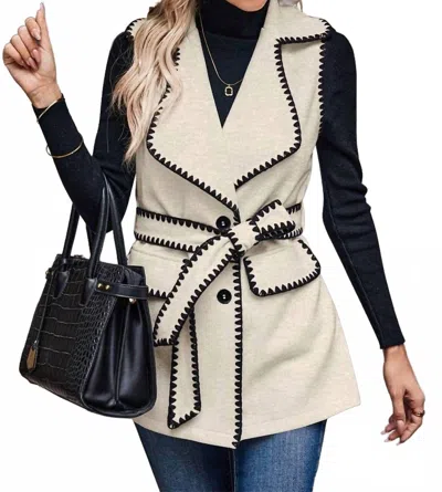 Supreme Fashion Button-down With Tie Waist Vest In Beige/black In Neutral