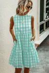 Supreme Fashion Plaid Printed A-line Midi Dress In Mint In Green