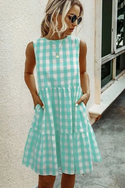 Supreme Fashion Plaid Printed A-line Midi Dress In Mint In Green