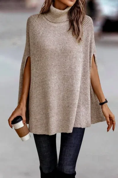 Supreme Fashion Roll Neck Knit Solid Lose Fit Sweater In Beige In Brown