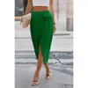 Supreme Fashion Solid Cross Self Belt Wrap Skirt In Green