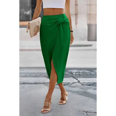 Supreme Fashion Solid Cross Self Belt Wrap Skirt In Green