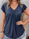Supreme Fashion V Neck Ruffle Sleeve Top - Plus In Navy In Blue