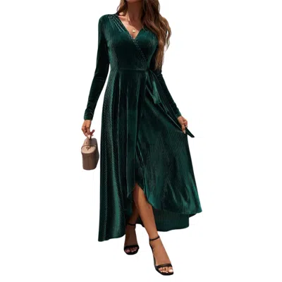 Supreme Fashion V Neck Velvet Maxi Dress In Green