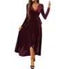 Supreme Fashion V Neck Velvet Maxi Dress In Wine In Pink