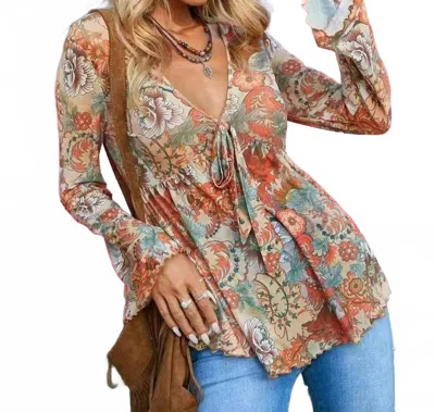 Supreme Fashion Western Printed Bell Sleeve Blouse In Orange Multi