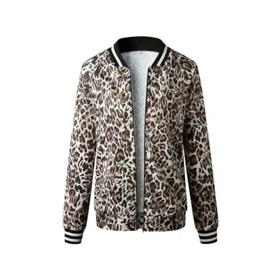 Supreme Fashion Women's Long Sleeve Bomber Jacket In Leopard Print In Animal Print