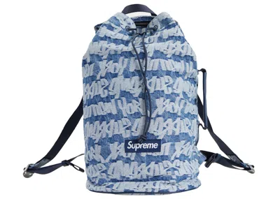Pre-owned Supreme Fat Tip Jacquard Denim Backpack In Blue