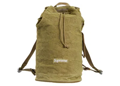 Pre-owned Supreme Fat Tip Jacquard Denim Backpack In Olive