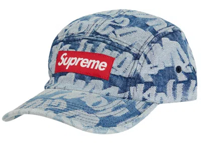 Pre-owned Supreme Fat Tip Jacquard Denim Camp Cap In Blue