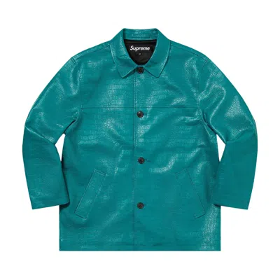Pre-owned Supreme Faux Croc Car Coat 'teal' | Men's Size L In Blue