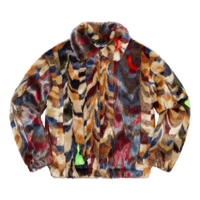Supreme Faux Fur Bomber Jacket 'multi-color' In Brown