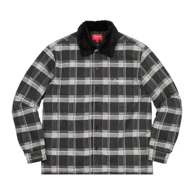Pre-owned Supreme Faux Fur Collar Flannel Shirt 'black'