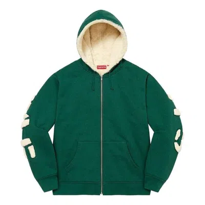 Supreme Faux Fur Lined Zip Up Hooded Sweatshirt 'green White'