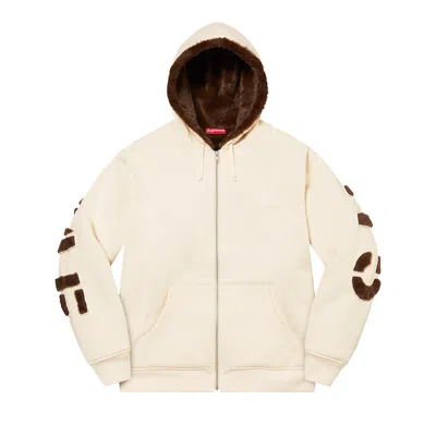 Pre-owned Supreme Faux Fur Lined Zip Up Hooded Sweatshirt 'natural' In Cream